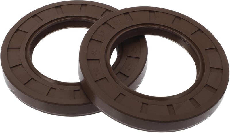 VekAuto Universal Oil Seal TC Double Lip W Steel Spring Seal Ring Rotary Shaft Seal 48x80x10mm High Pressure FKM Rubber Brown 2 Pcs - Image 1